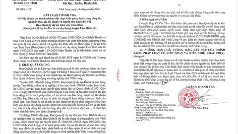 Vĩnh Long: Thanh tra tại Ban Quản lý dự án khu vực Tam Bình, kiến nghị kiểm điểm nhiều cá nhân
