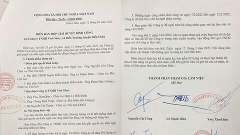 Công ty TNHH Viet Glory đồng ý tăng 6% lương cơ bản cho toàn bộ công nhân