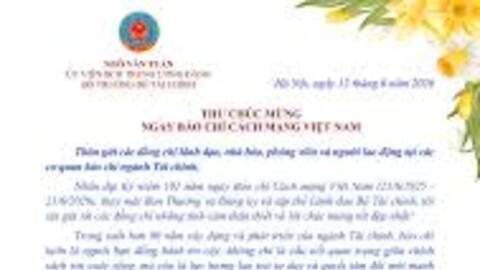 Bộ trưởng Bộ Tài chính gửi thư chúc mừng Ngày Báo chí Cách mạng Việt Nam