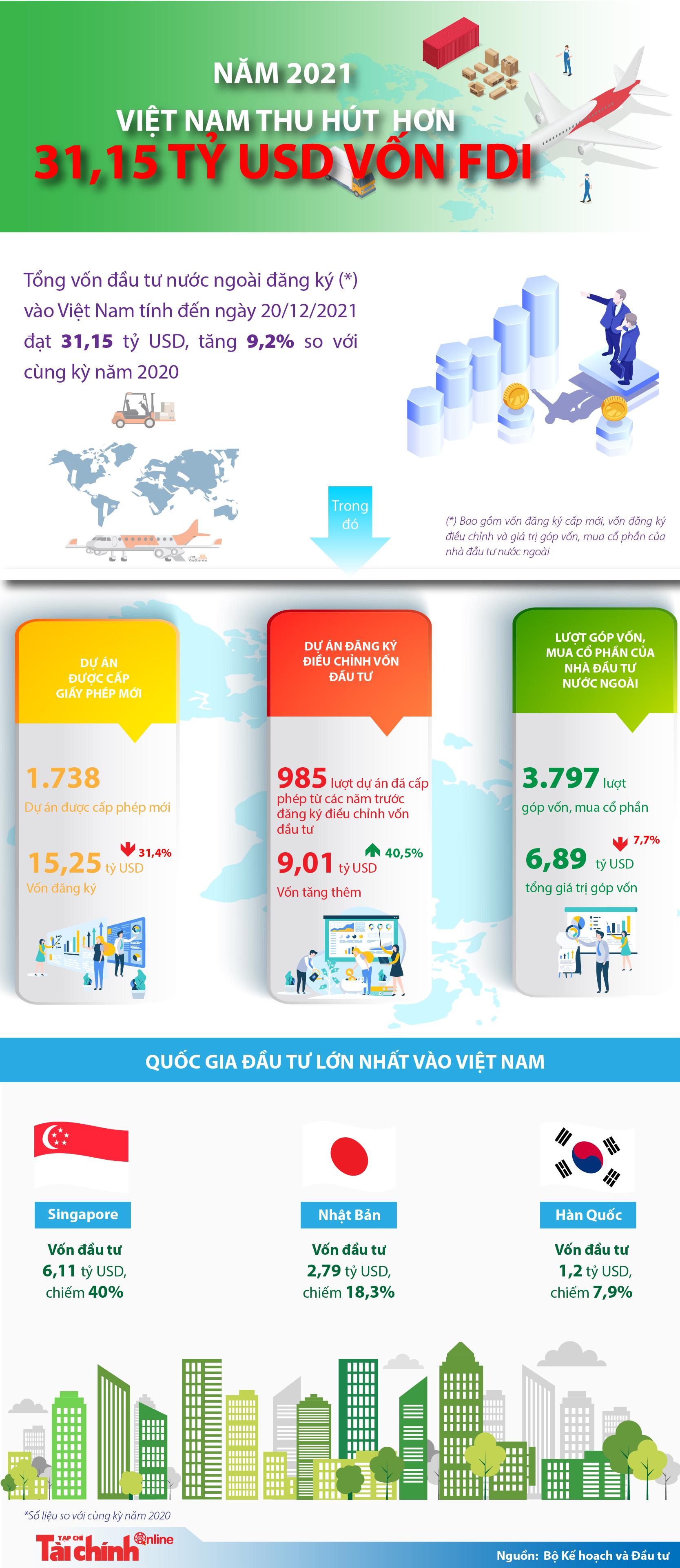 Năm 2021 Việt Nam thu hút hơn 31,15 tỷ USD vốn FDI - Ảnh 1