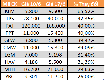 10 cổ phiếu tăng/giảm mạnh nhất tuần: Nhóm đầu cơ tiếp tục lao dốc - Ảnh 6.