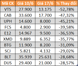 10 cổ phiếu tăng/giảm mạnh nhất tuần: Nhóm đầu cơ tiếp tục lao dốc - Ảnh 3.