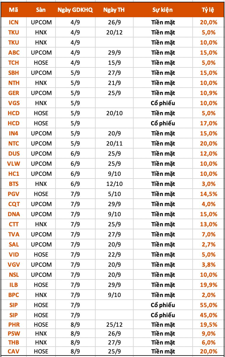Lịch chốt quyền cổ tức tuần 4/9-8/9: Trên 30 doanh nghiệp "lăn chốt", một tên tuổi chi hơn 1.600 tỷ đồng trả cổ tức - Ảnh 1.
