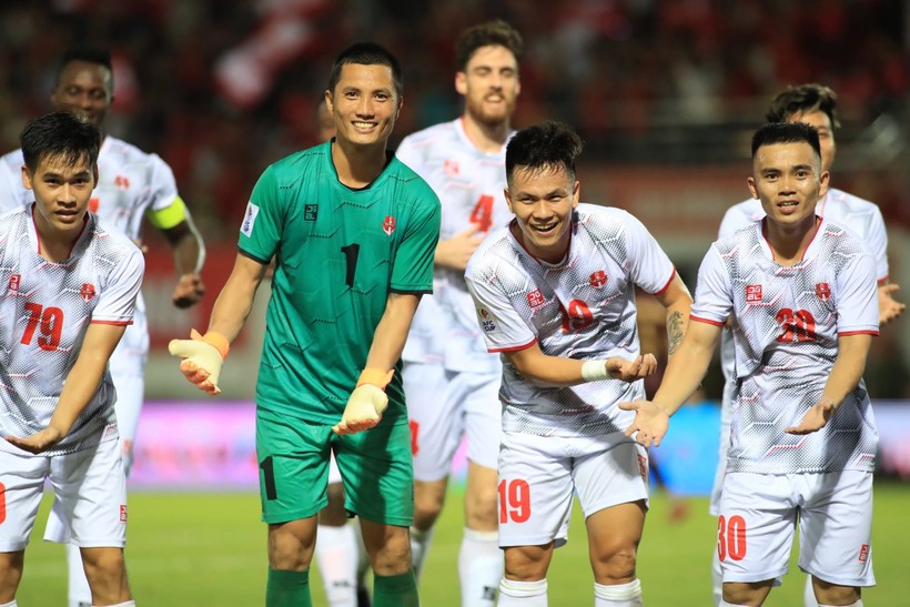 Hải Phòng ăn mừng sau trận thắng PSM Makassar 3-0. Ảnh: INT.