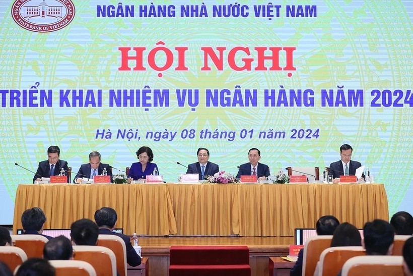 Thủ tướng Phạm Minh Chính dự Hội nghị triển khai nhiệm vụ ngành Ngân hàng. (Ảnh: Dương Giang/TTXVN)