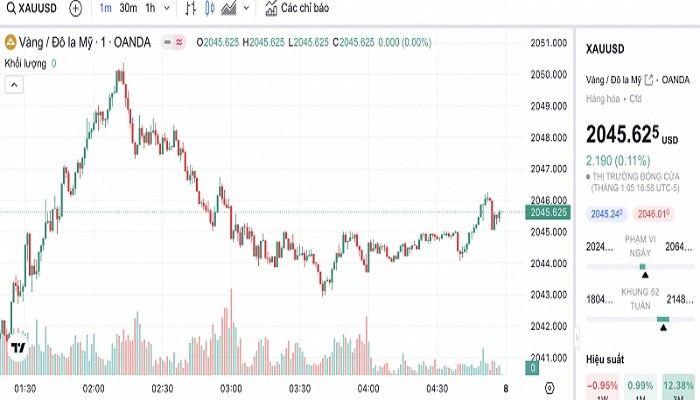 Biểu đồ biến động giá vàng trong 24 giờ qua