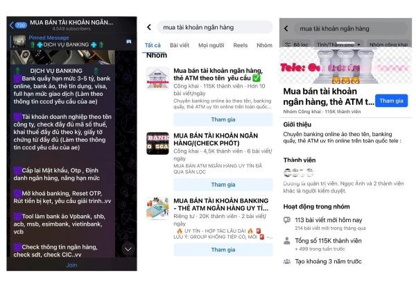 Các hội nhóm mua bán tài khoản ngân hàng hoạt động mạnh trên mạng xã hội