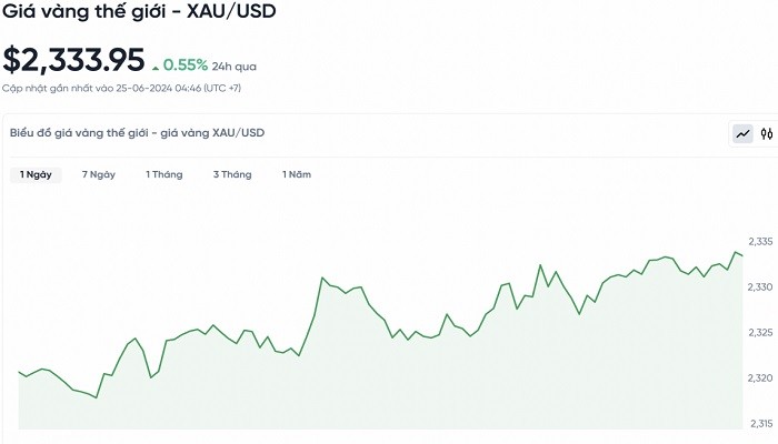 Biểu đồ biến động giá vàng trong 24 giờ qua