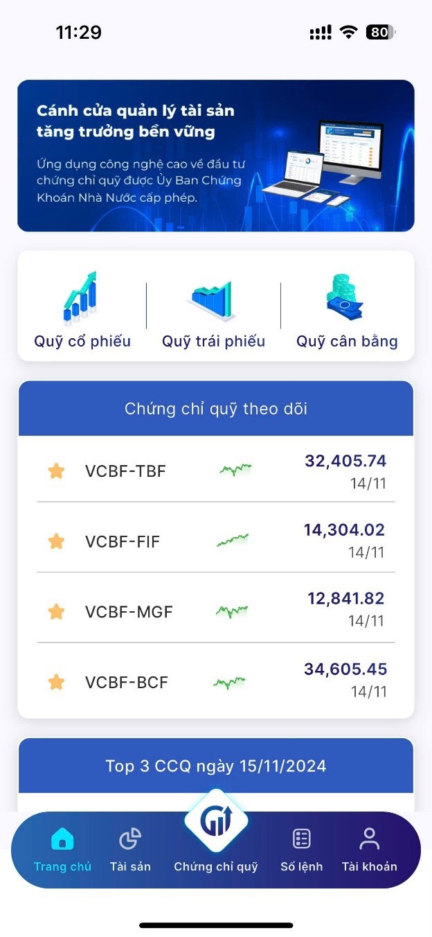 Chứng chỉ quỹ VCBF phân phối trên nền tảng InvestingPro  