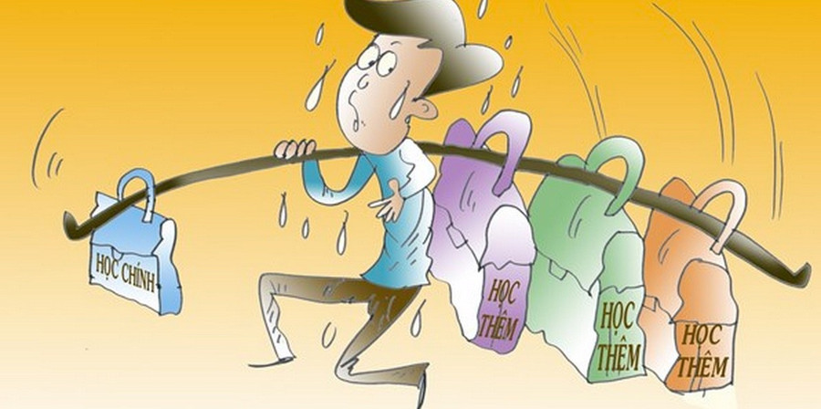 Gánh nặng từ học thêm gây ảnh hưởng nhiều đến năng lực và sức khỏe của học sinh. Ảnh: ITN ep-con-hoc-them-nhieu-2.jpg