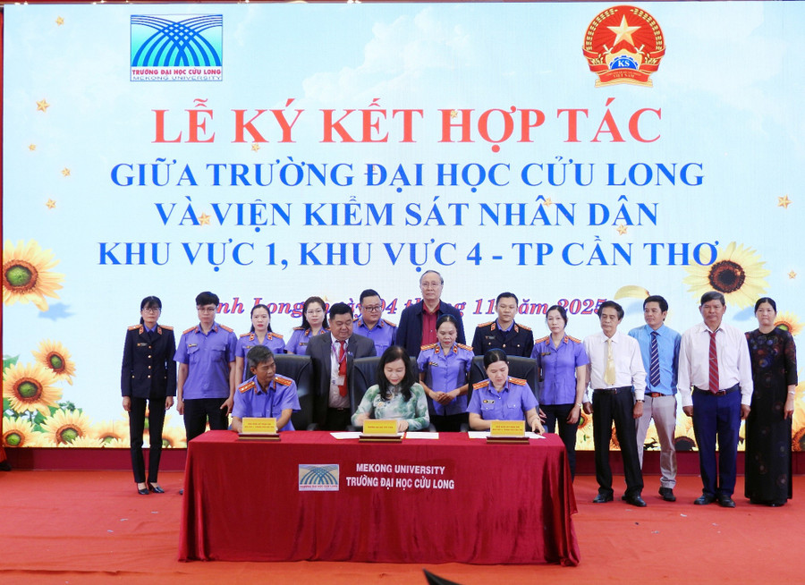 Trường ĐH Cửu Long cùng Viện Kiểm sát nhân dân Khu vực 1 và Khu vực 4 ký Bản ghi nhớ hợp tác.