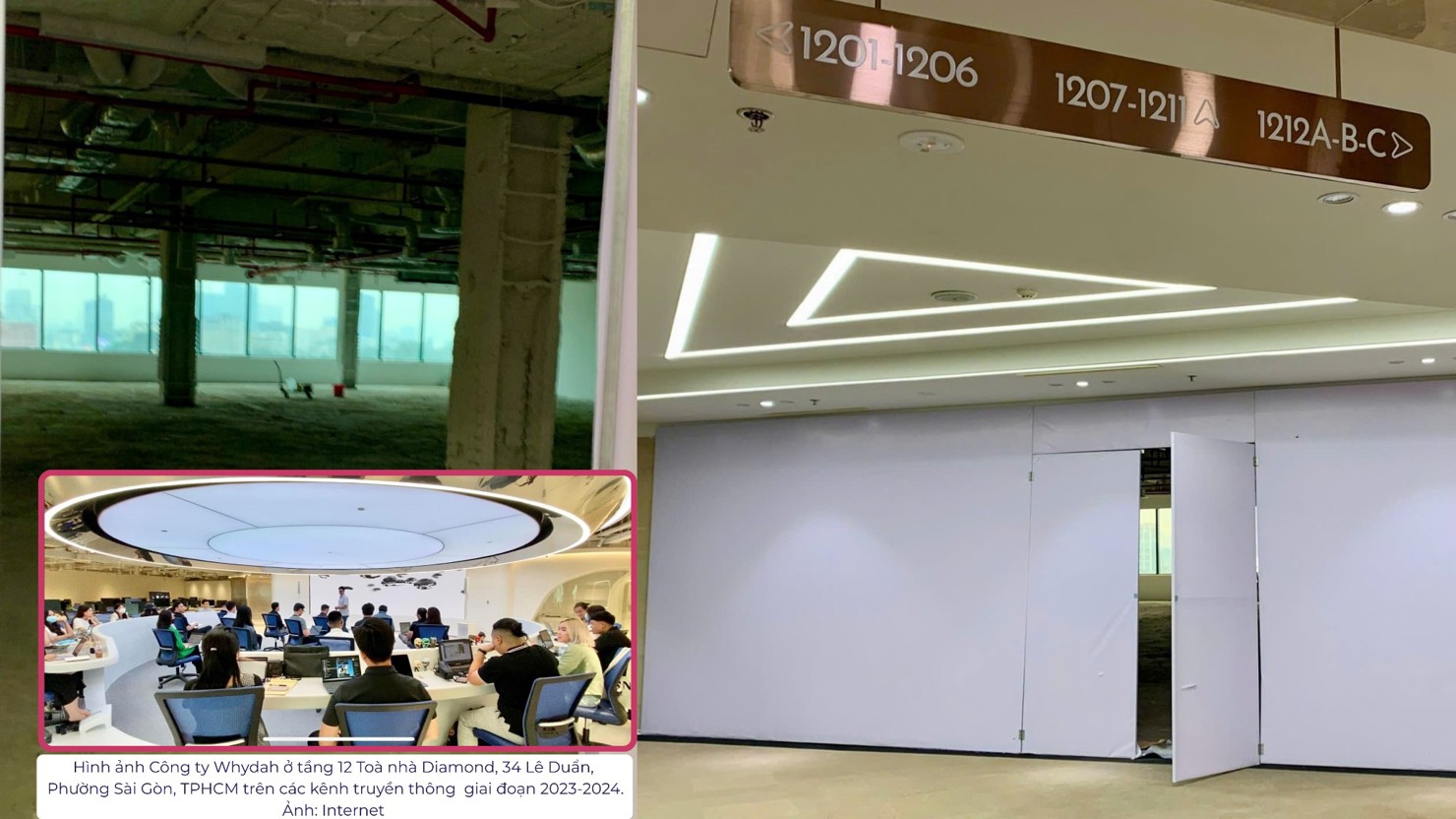 Hình ảnh ghi nhận ngày 1/11/2025 tại vị trí trước đây của Công ty Whydah ở tầng 12 Toà nhà Diamond, 34 Lê Duẩn, Phường Sài Gòn, TP. Hồ Chí Minh.