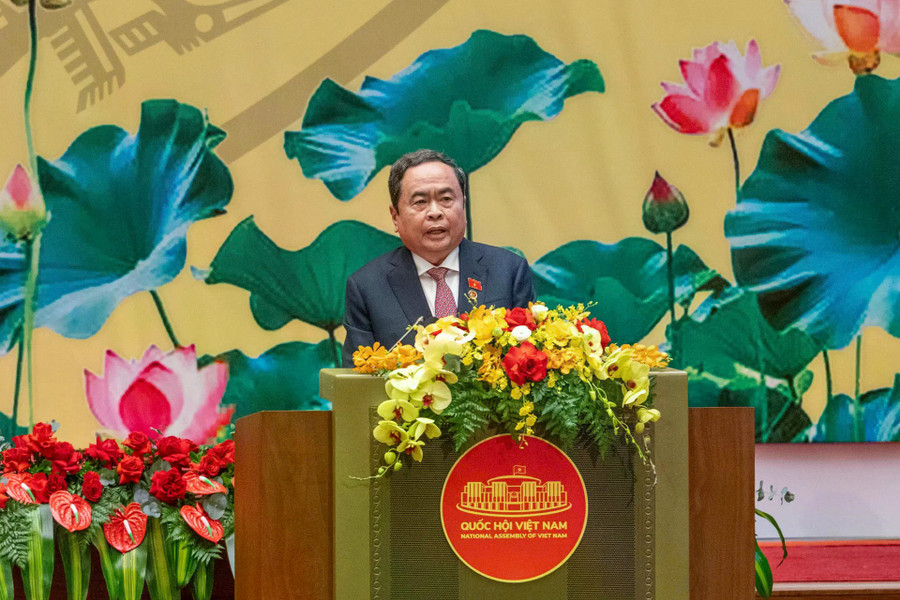 Chủ tịch Quốc hội Trần Thanh Mẫn phát biểu tại Lễ kỷ niệm 80 năm Ngày Tổng tuyển cử đầu tiên bầu Quốc hội Việt Nam (6/1/1946 - 6/1/2026). Ảnh: Quochoi.vn k3.jpg