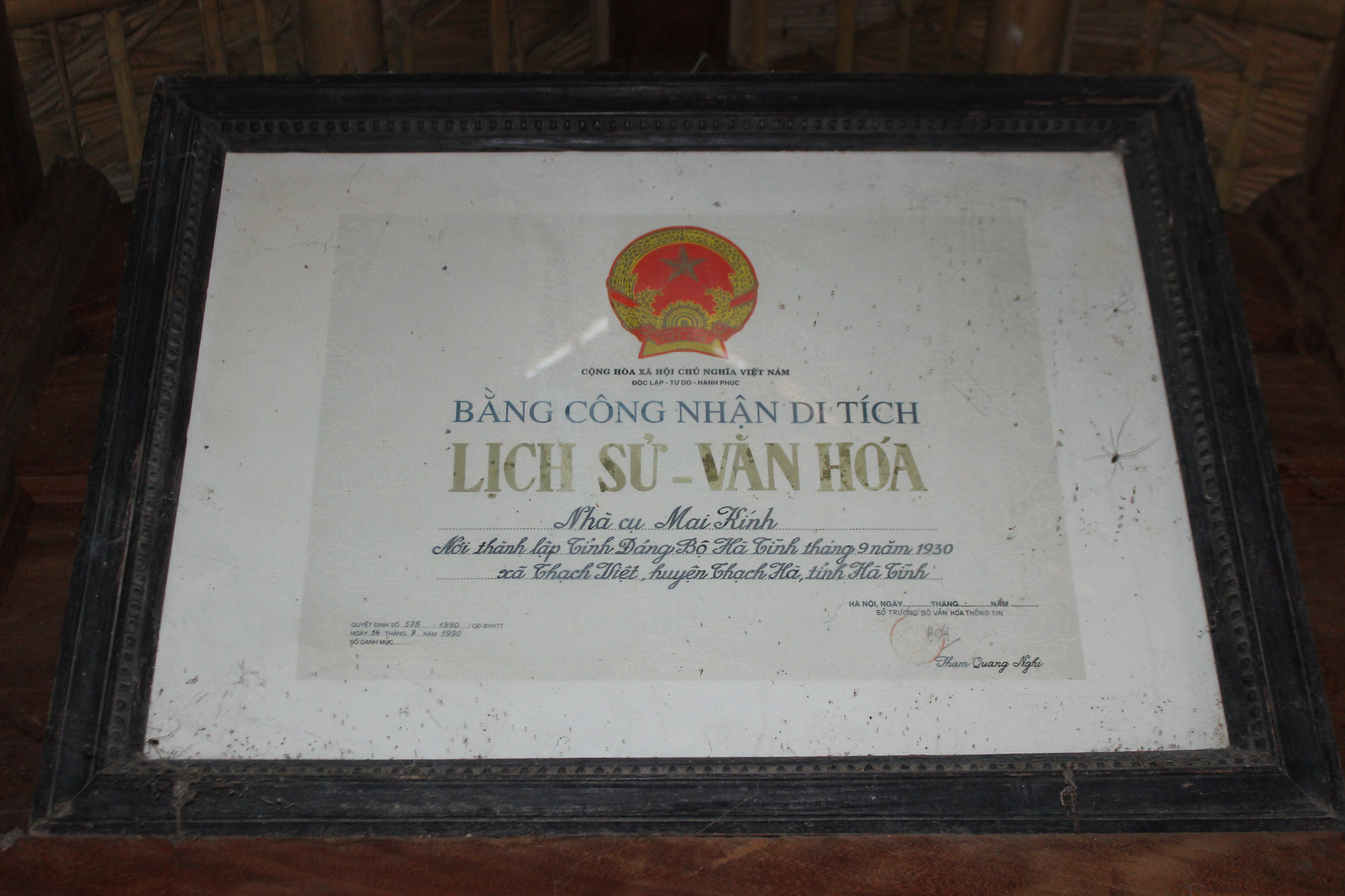 Năm 1990, nhà cụ Mai Kính được Bộ Văn hóa (nay là Bộ Văn hóa, Thể thao và Du lịch) công nhận là Di tích lịch sử cách mạng cấp quốc gia. img-6422.jpg