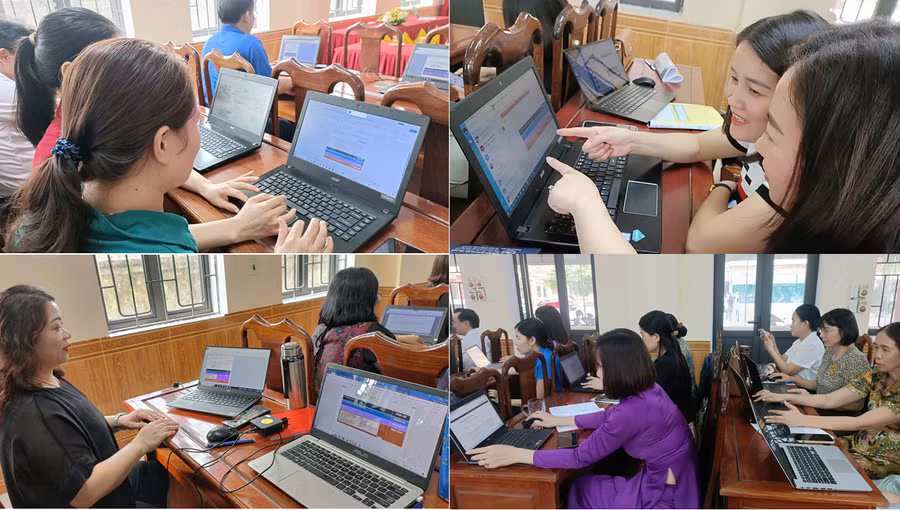 Giáo viên ở Hà Tĩnh tập huấn áp dụng công nghệ AI vào dạy học.